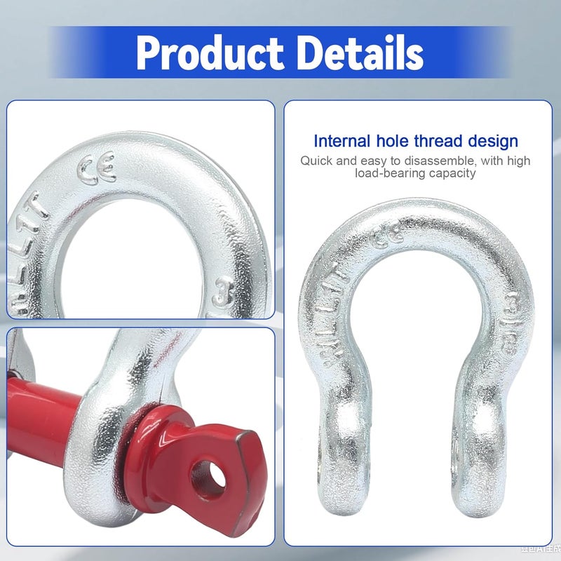 vibedor 3/8" 5 Pcs Heavy Duty Shackle, Galvanized Clevis Shackle Screw Pin, 1 Ton Heavy Shackle for Tow Strap/Winch/Traction Steel Wire/Vehicle Recovery - Image 5
